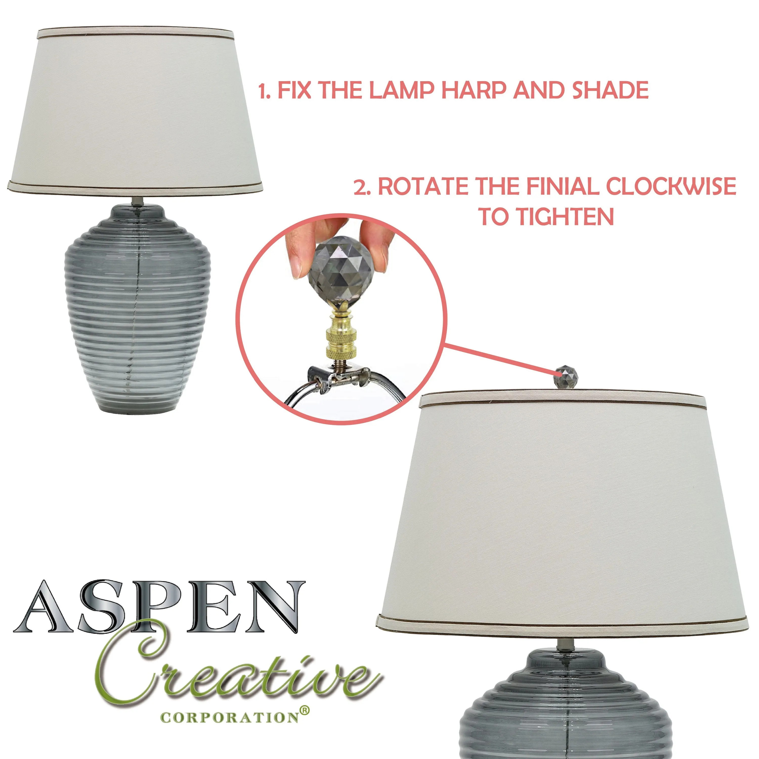# 24015-12, 2 Pack Yellow Glass Ball Lamp Finial in Solid Brass Finish, 2" Tall