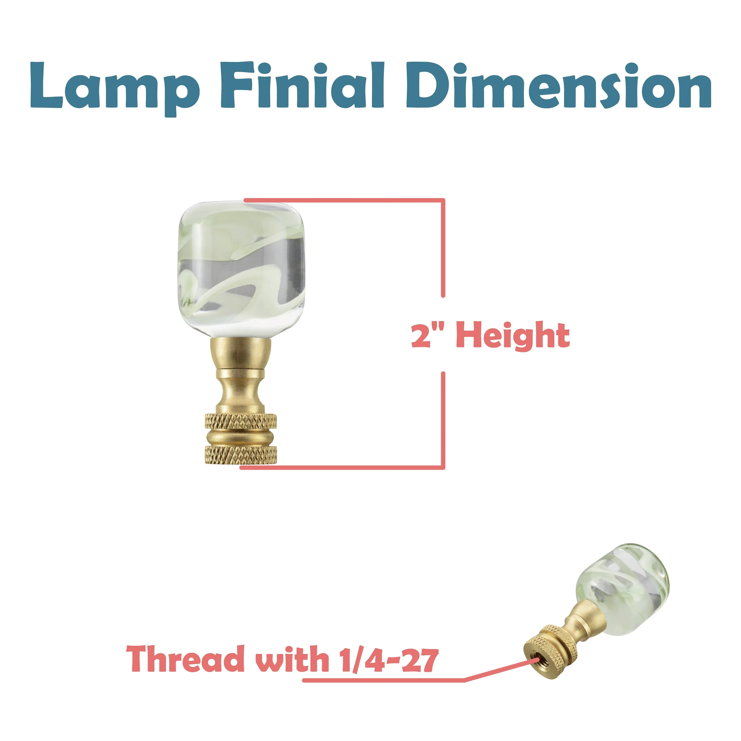 # 24026-42, Clear with Green Grain Glass Lamp Finial in Copper, 2" Tall, 2 Pack