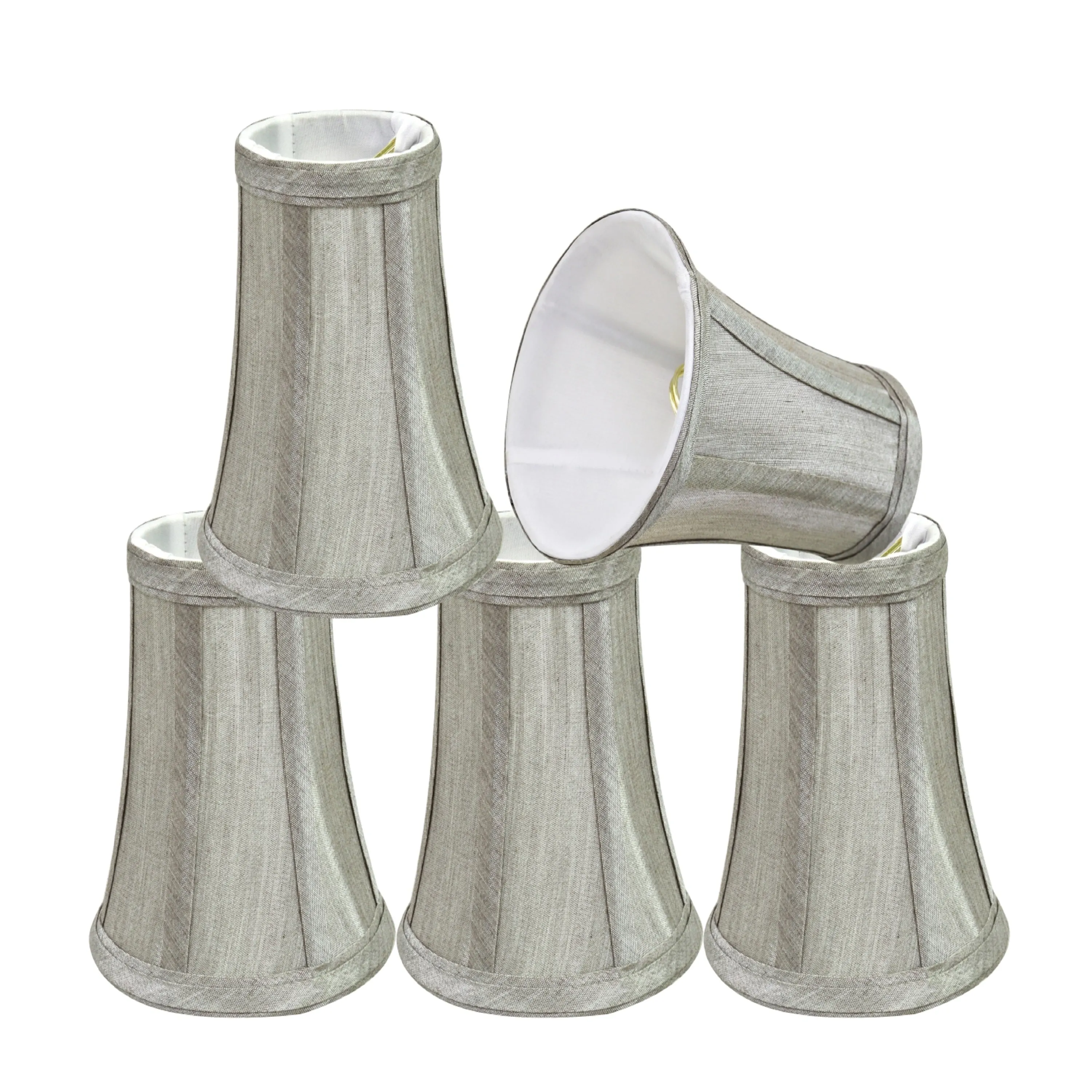 # 30246-X Small Bell Shape Chandelier Clip-On Lamp Shade Set of 2, 5, 6,and 9, Transitional Design in Silver Grey, 4" bottom width (2 1/2" x 4" x 5" )