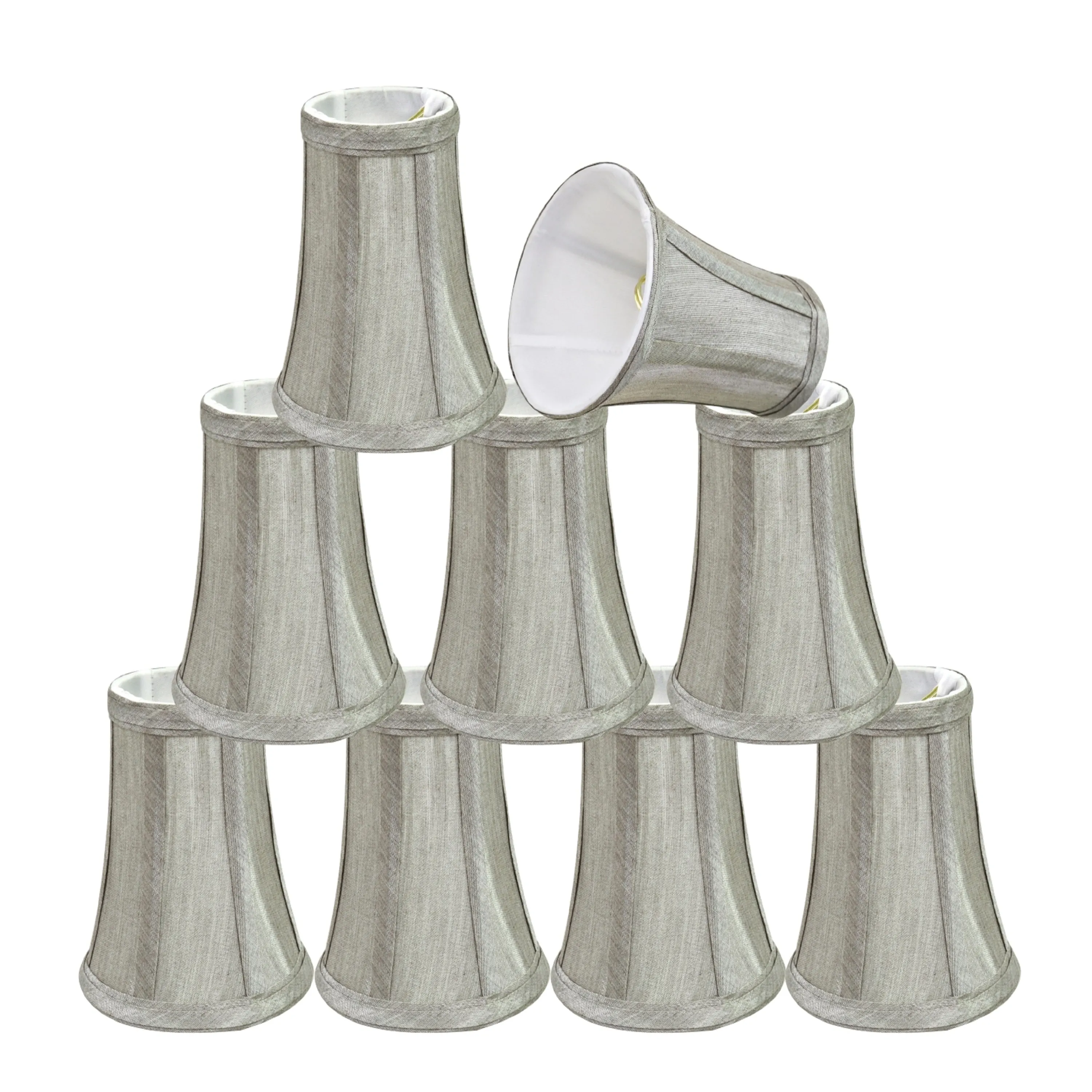 # 30246-X Small Bell Shape Chandelier Clip-On Lamp Shade Set of 2, 5, 6,and 9, Transitional Design in Silver Grey, 4" bottom width (2 1/2" x 4" x 5" )