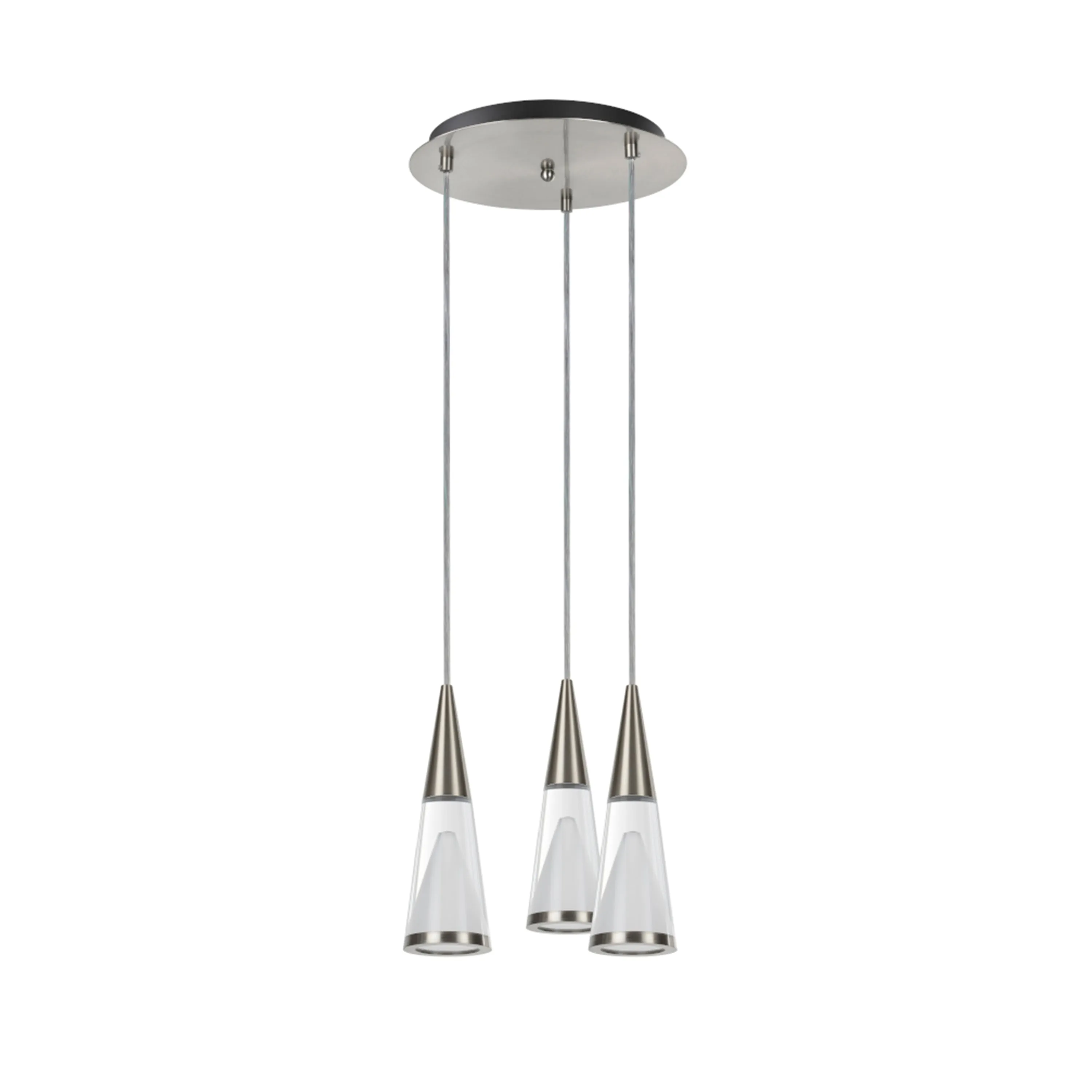 # 61032 Adjustable LED Three-Light Hanging Pendant Ceiling Light, Contemporary Design in Brushed Nickel Finish, Glass Shade, 11" Wide