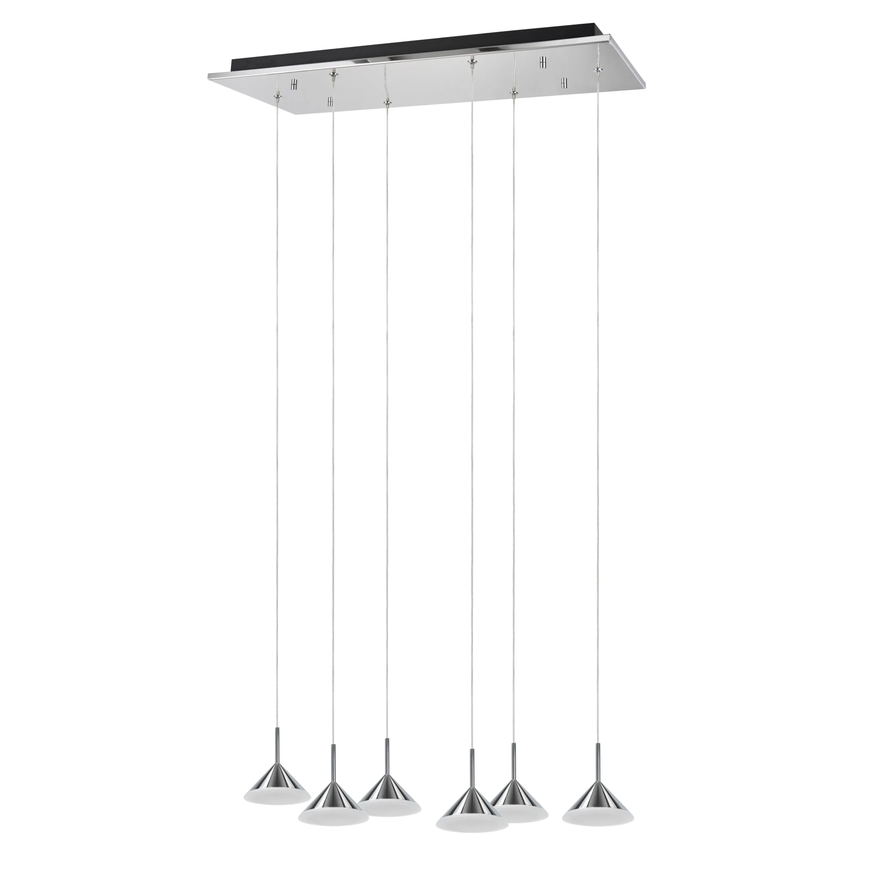 # 61064-1 Adjustable LED Six-Light Hanging Pendant Ceiling Light, Contemporary Design in Chrome Finish, Glass Shade,10 1/4" Wide