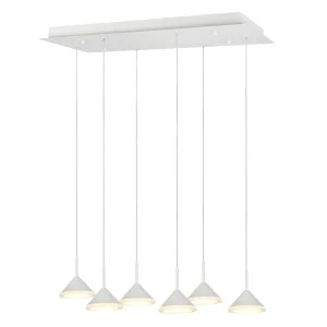 # 61064-2 Adjustable LED Six-Light Hanging Pendant Ceiling Light, Contemporary Design in White Finish, Glass Shade, 10 1/4" Wide
