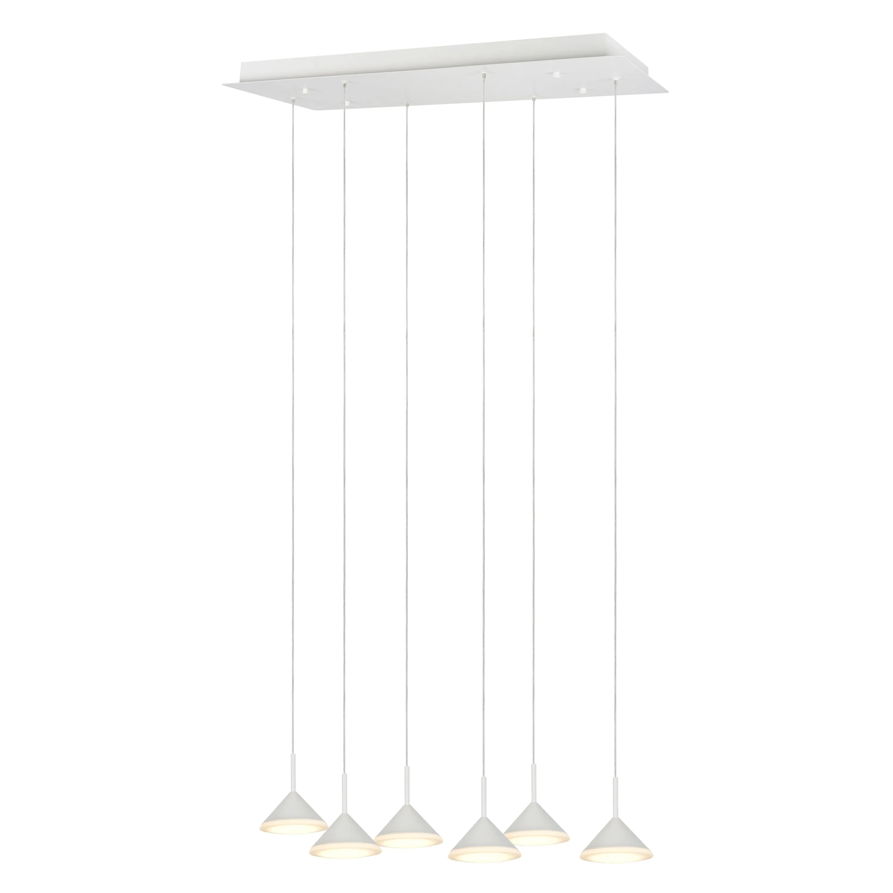 # 61064-2 Adjustable LED Six-Light Hanging Pendant Ceiling Light, Contemporary Design in White Finish, Glass Shade, 10 1/4" Wide