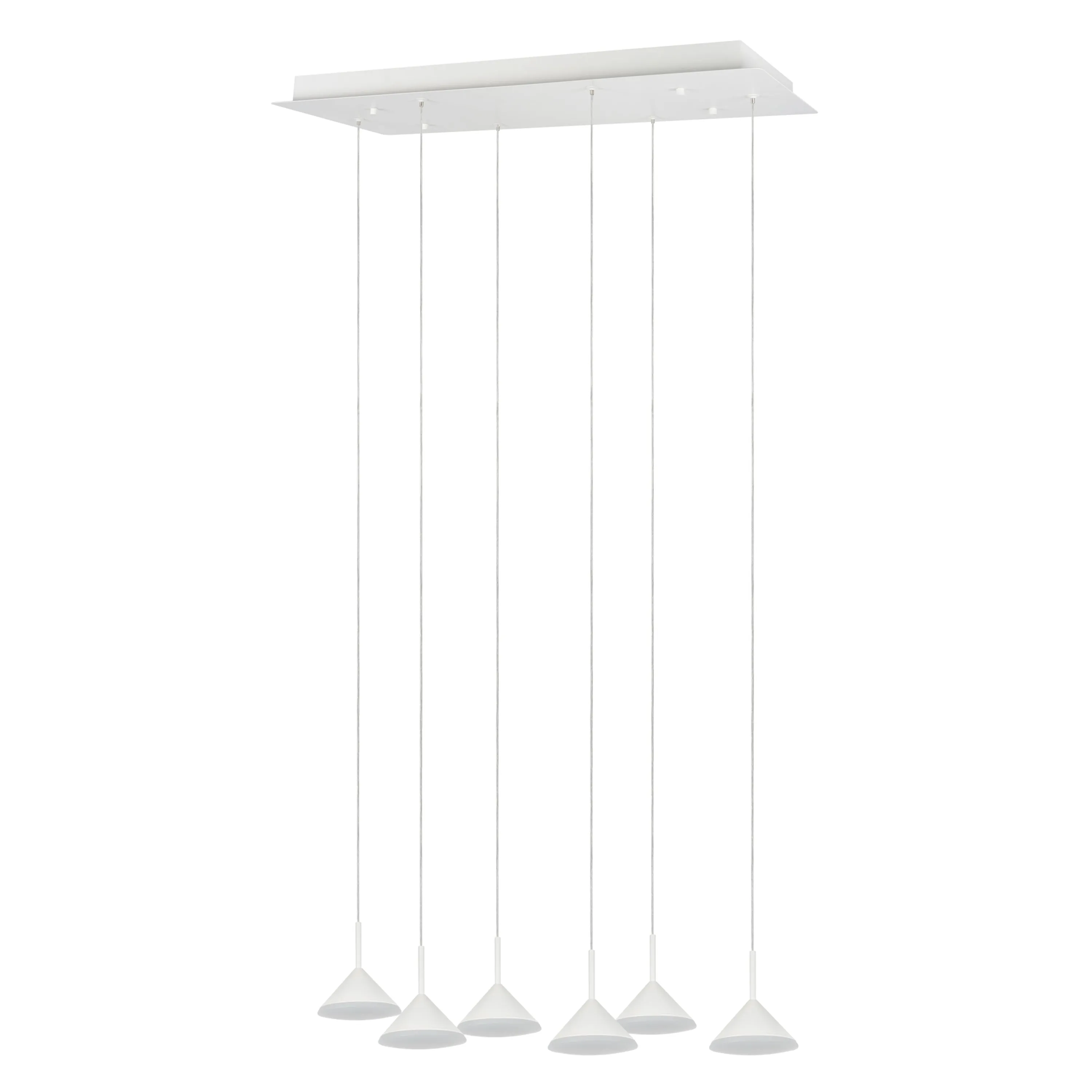 # 61064-2 Adjustable LED Six-Light Hanging Pendant Ceiling Light, Contemporary Design in White Finish, Glass Shade, 10 1/4" Wide