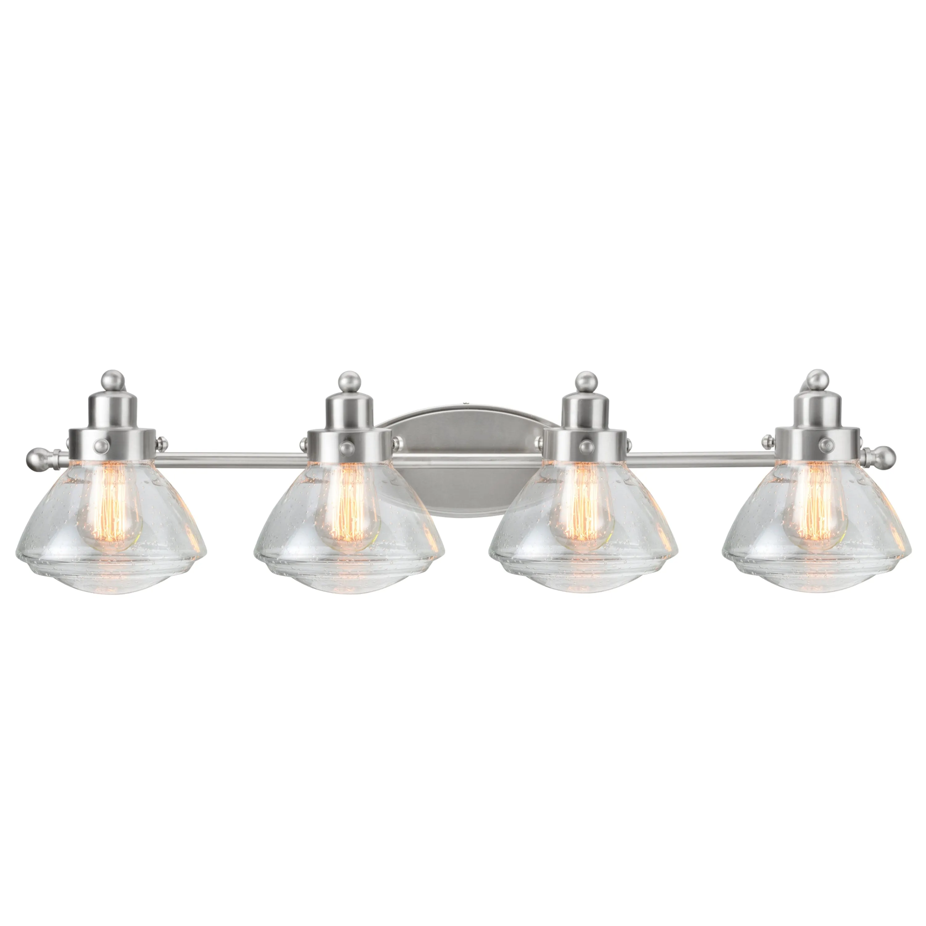 # 62080-2 Four-Light Metal Bathroom Vanity Wall Light Fixture, 33 3/4" Wide, Transitional Design in Satin Nickel with Clear Seedy Glass Shade