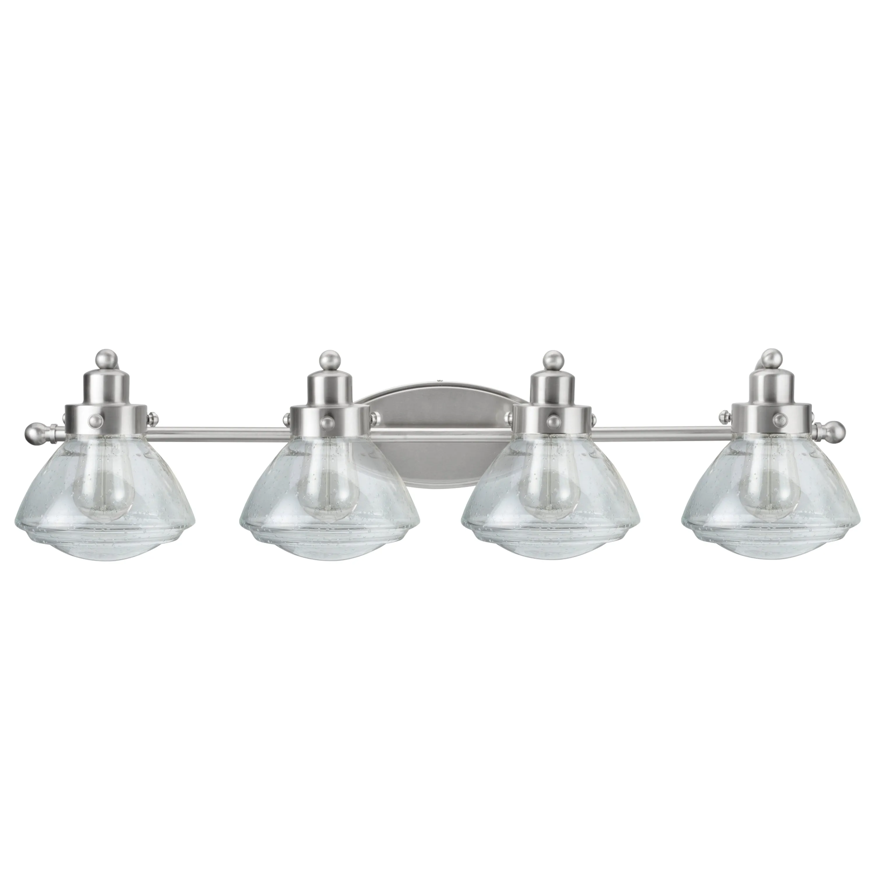 # 62080-2 Four-Light Metal Bathroom Vanity Wall Light Fixture, 33 3/4" Wide, Transitional Design in Satin Nickel with Clear Seedy Glass Shade
