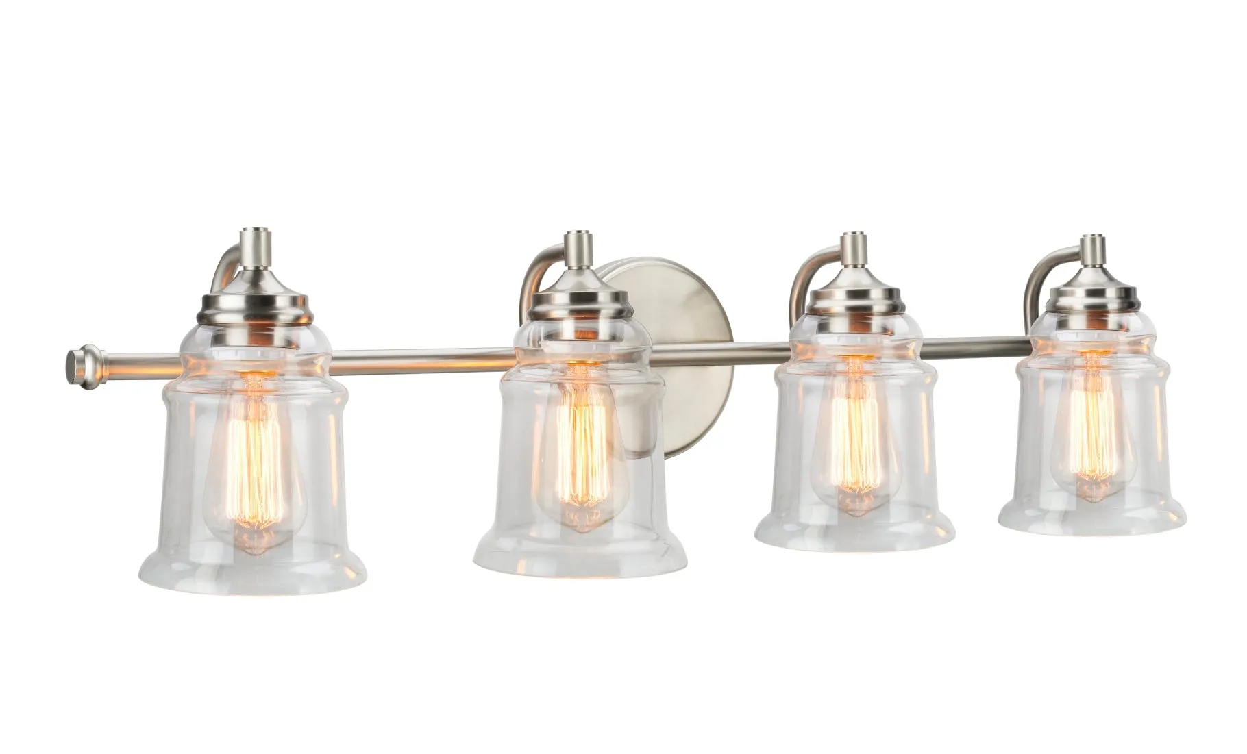 # 62084 Four-Light Metal Bathroom Vanity Wall Light Fixture, 32 1/4" Wide, Transitional Design in Brushed Nickel with Clear Glass Shade