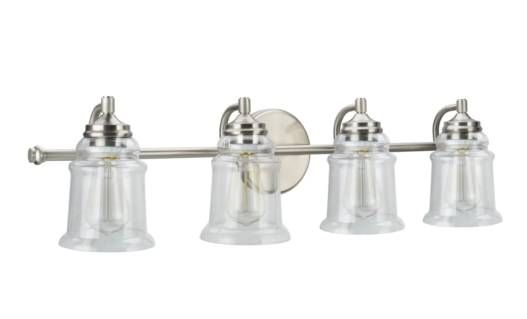 # 62084 Four-Light Metal Bathroom Vanity Wall Light Fixture, 32 1/4" Wide, Transitional Design in Brushed Nickel with Clear Glass Shade