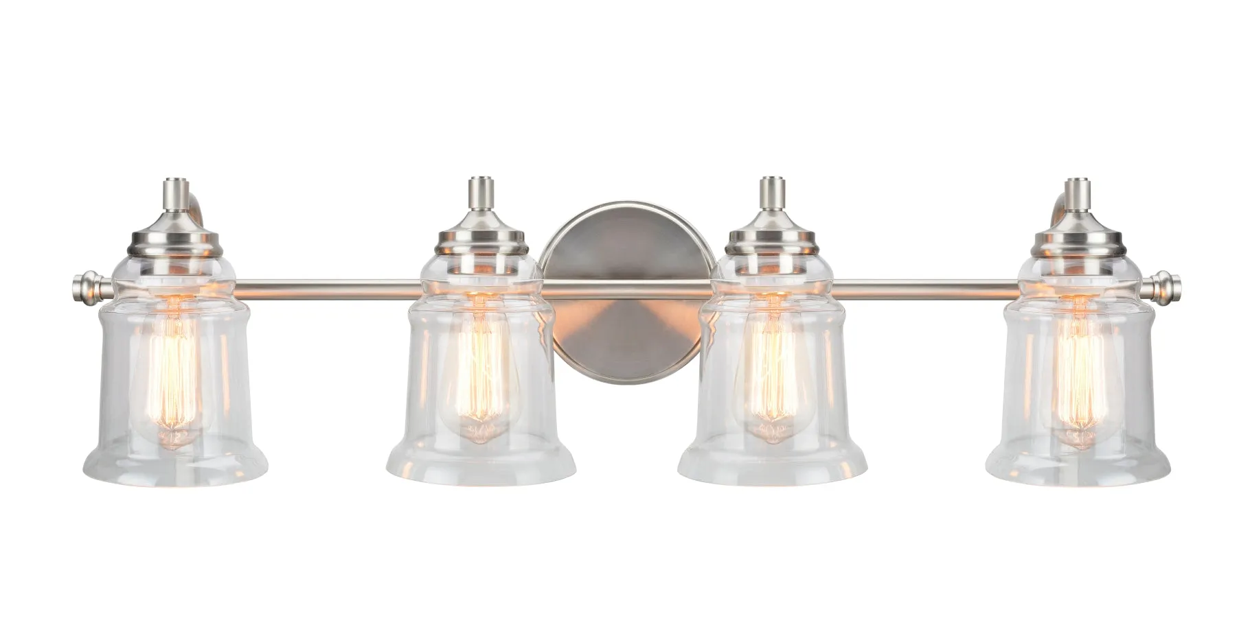 # 62084 Four-Light Metal Bathroom Vanity Wall Light Fixture, 32 1/4" Wide, Transitional Design in Brushed Nickel with Clear Glass Shade