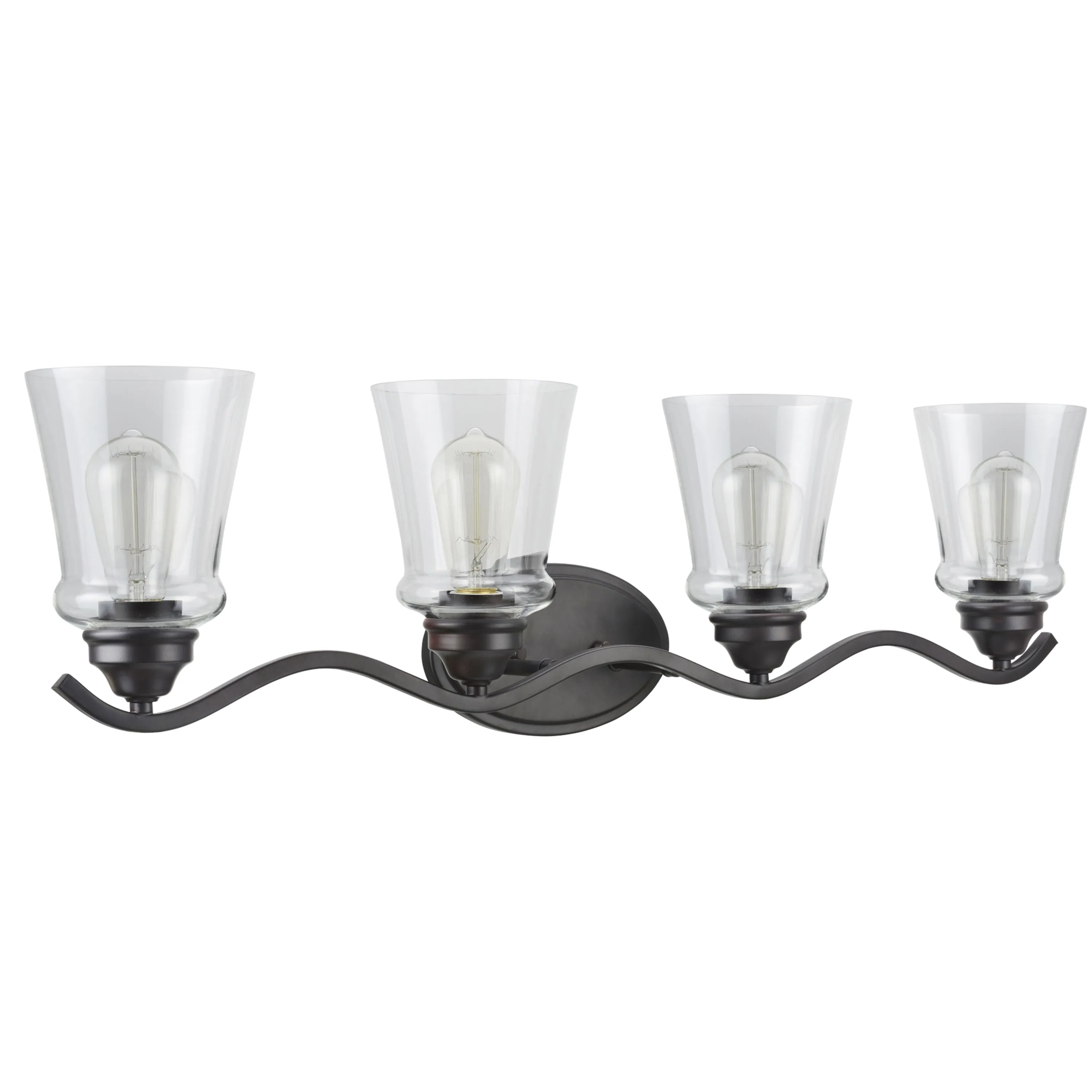 # 62118-2 Four-Light Metal Bathroom Vanity Wall Light Fixture, 33" Wide, Transitional Design in Oil Rubbed Bronze with Clear Glass Shade