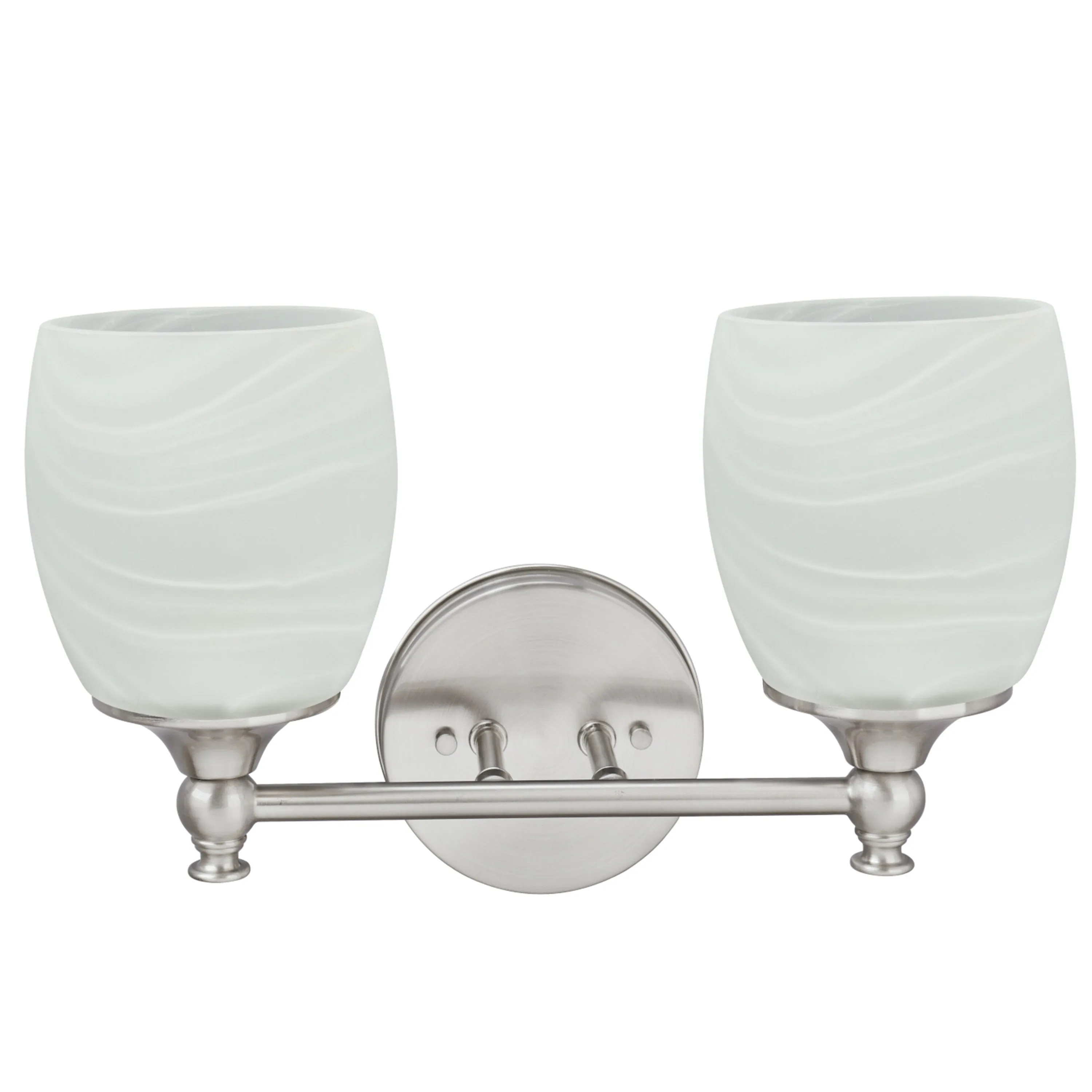 # 62142 Two-Light Metal Bathroom Vanity Wall Light Fixture, 13" Wide, Transitional Design in Brushed Nickel with Faux Alabaster Glass Shade