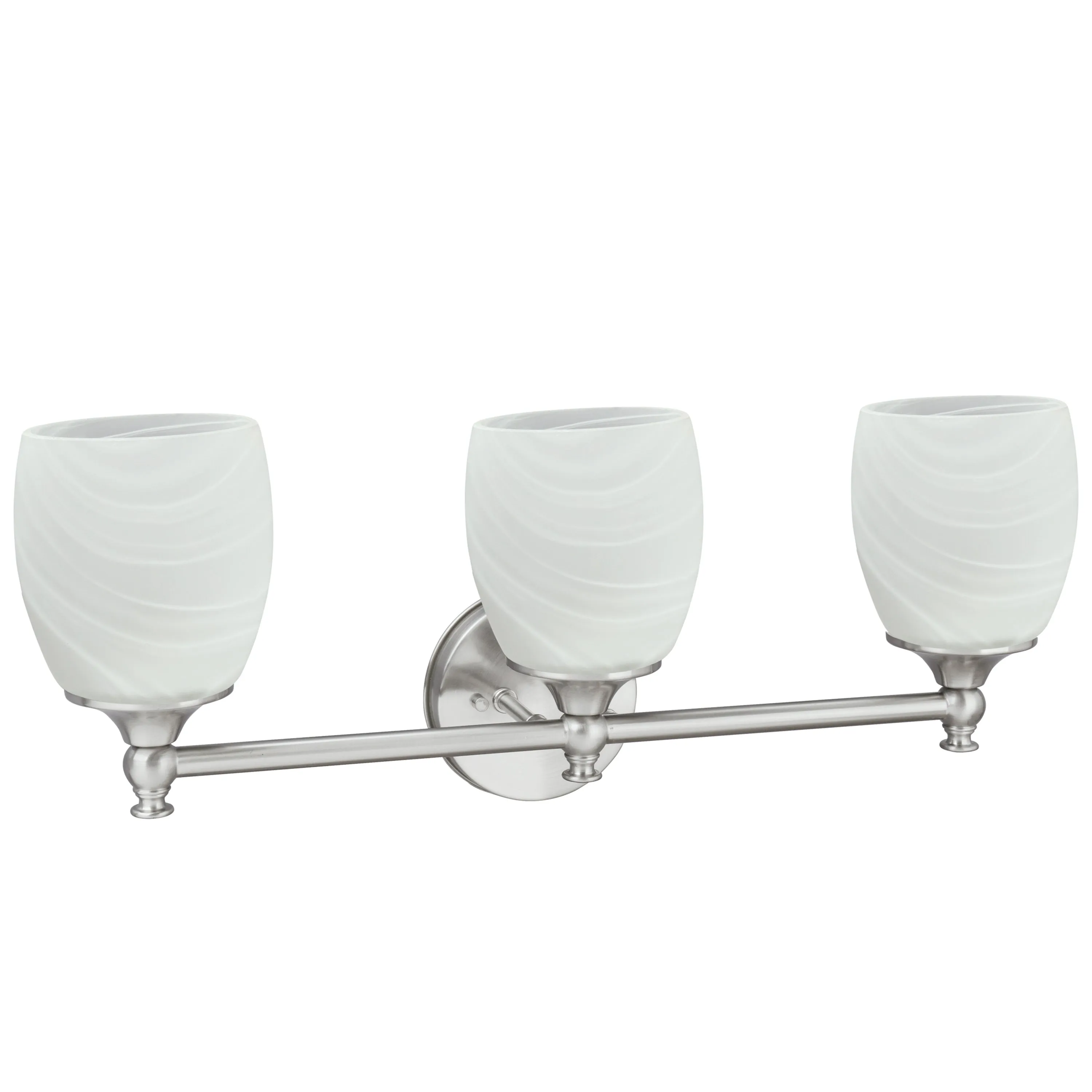 # 62143 Three-Light Metal Bathroom Vanity Wall Light Fixture, 22" Wide, Transitional Design in Brushed Nickel with Faux Alabaster Glass Shade