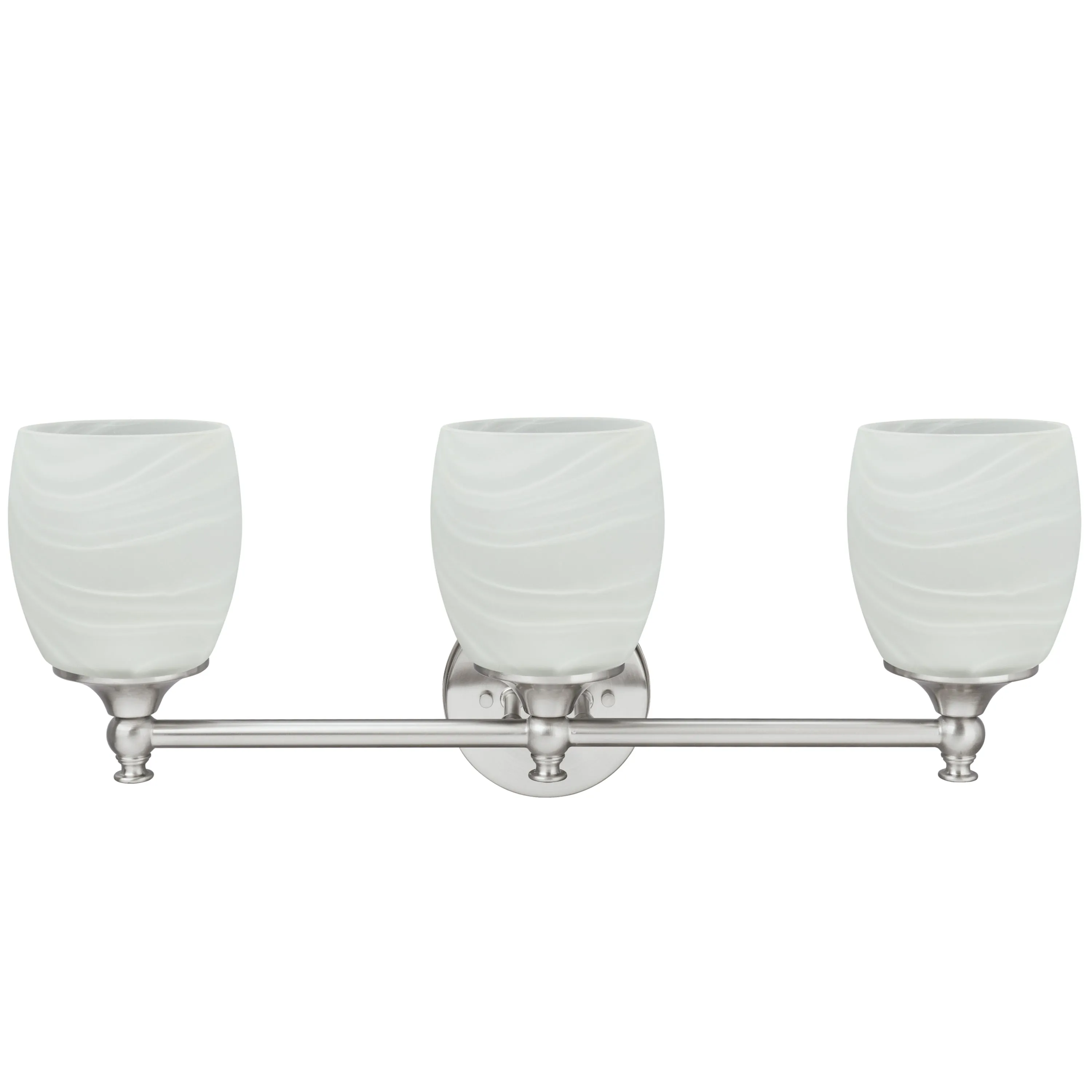 # 62143 Three-Light Metal Bathroom Vanity Wall Light Fixture, 22" Wide, Transitional Design in Brushed Nickel with Faux Alabaster Glass Shade