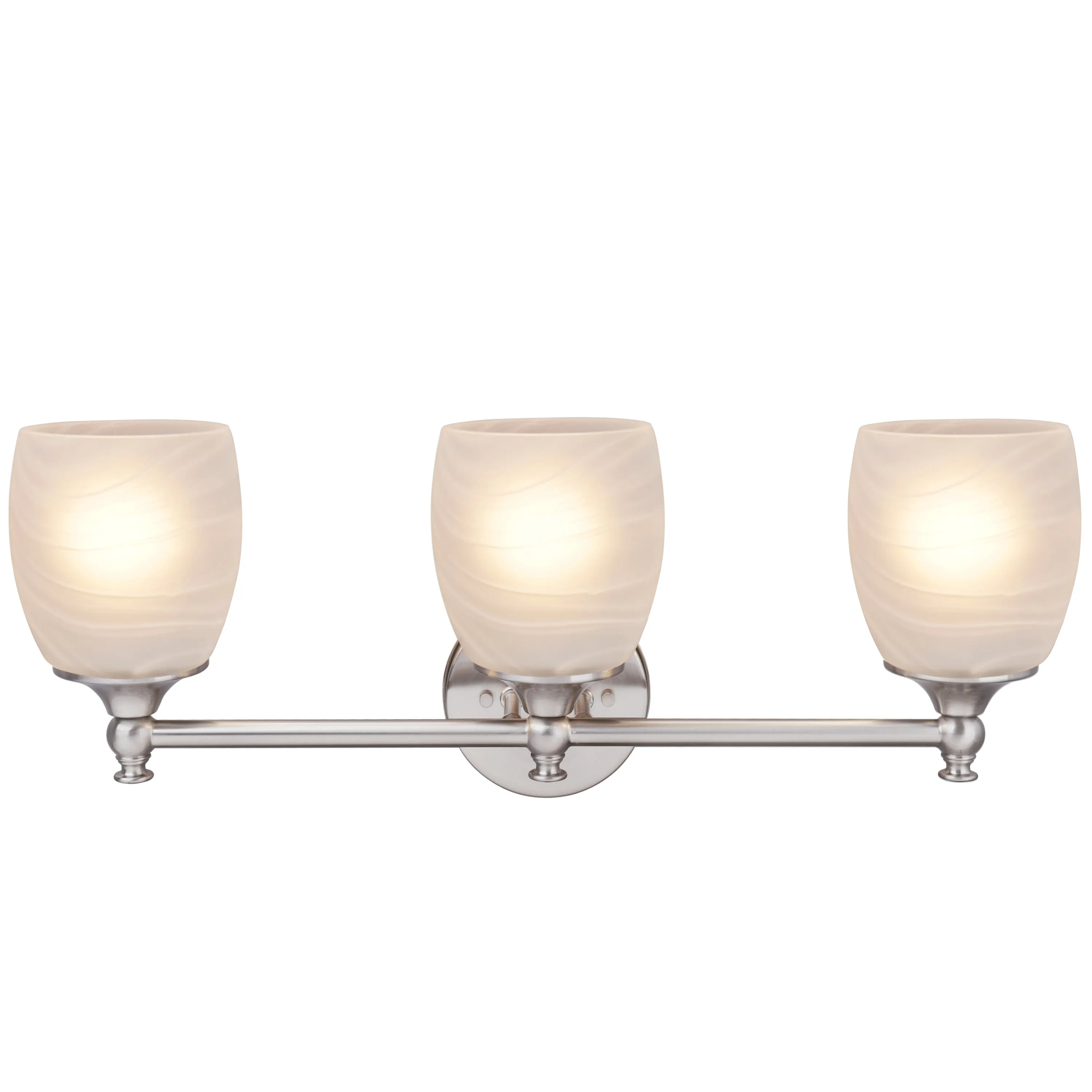# 62143 Three-Light Metal Bathroom Vanity Wall Light Fixture, 22" Wide, Transitional Design in Brushed Nickel with Faux Alabaster Glass Shade