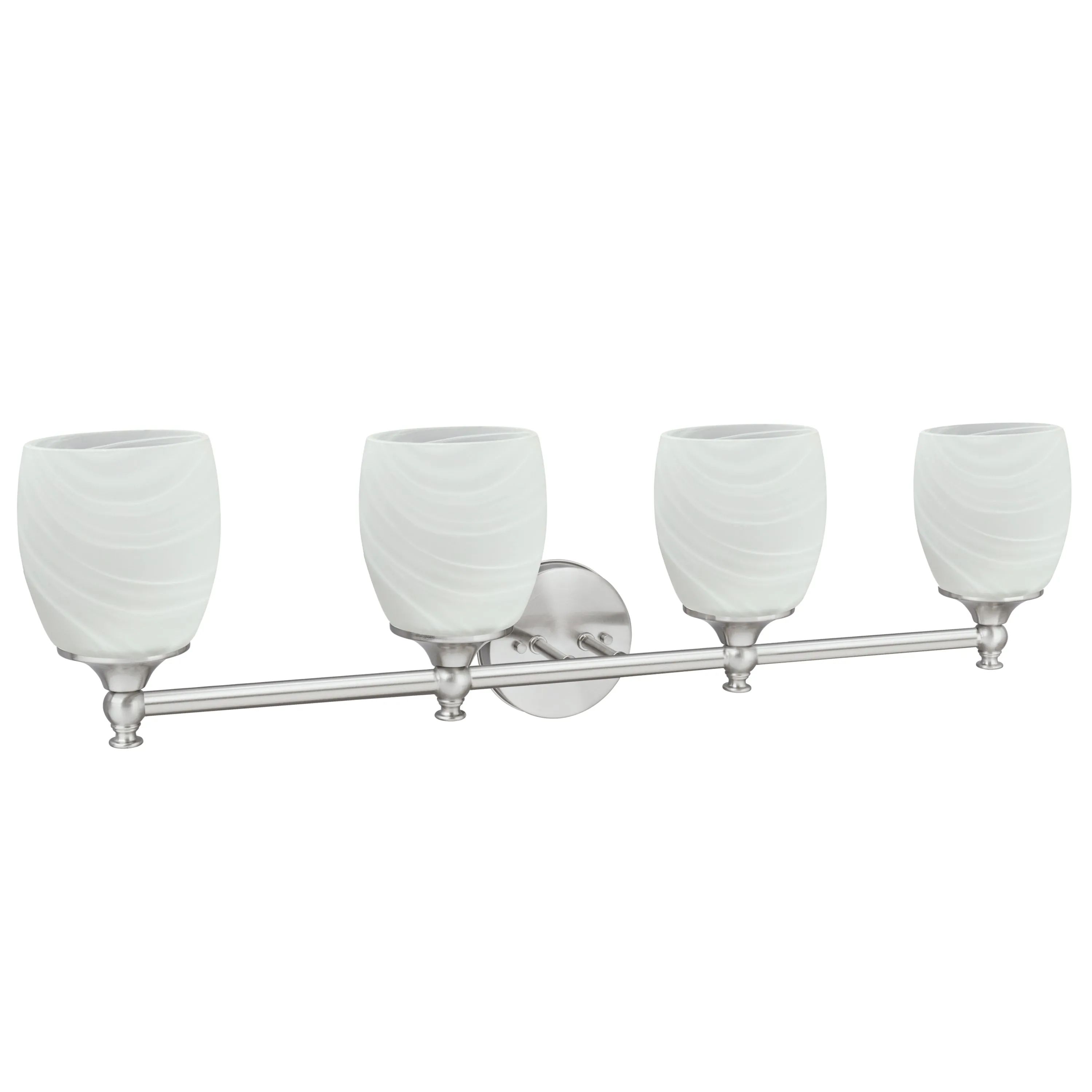 # 62144 Four-Light Metal Bathroom Vanity Wall Light Fixture, 31" Wide, Transitional Design in Brushed Nickel with Faux Alabaster Glass Shade