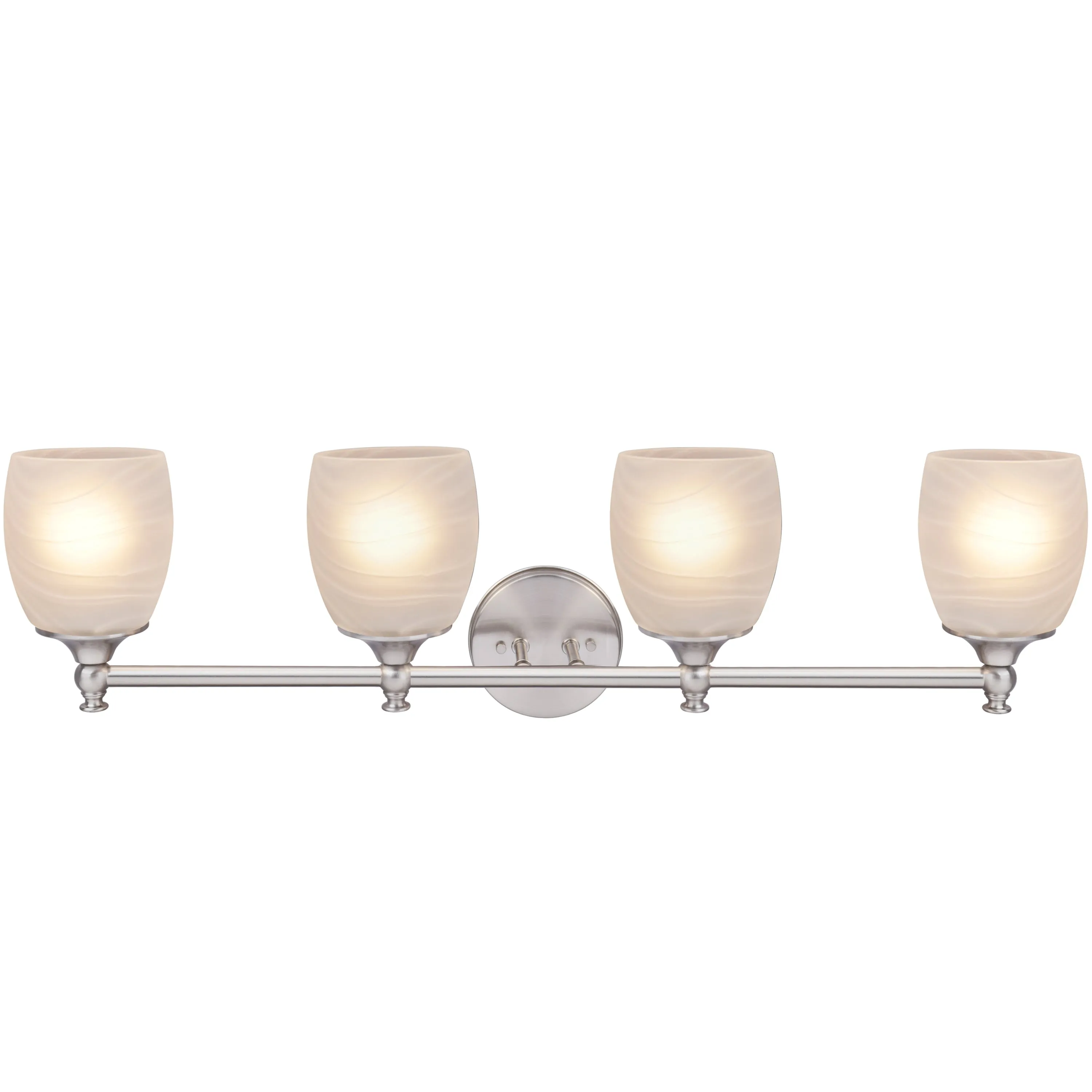 # 62144 Four-Light Metal Bathroom Vanity Wall Light Fixture, 31" Wide, Transitional Design in Brushed Nickel with Faux Alabaster Glass Shade