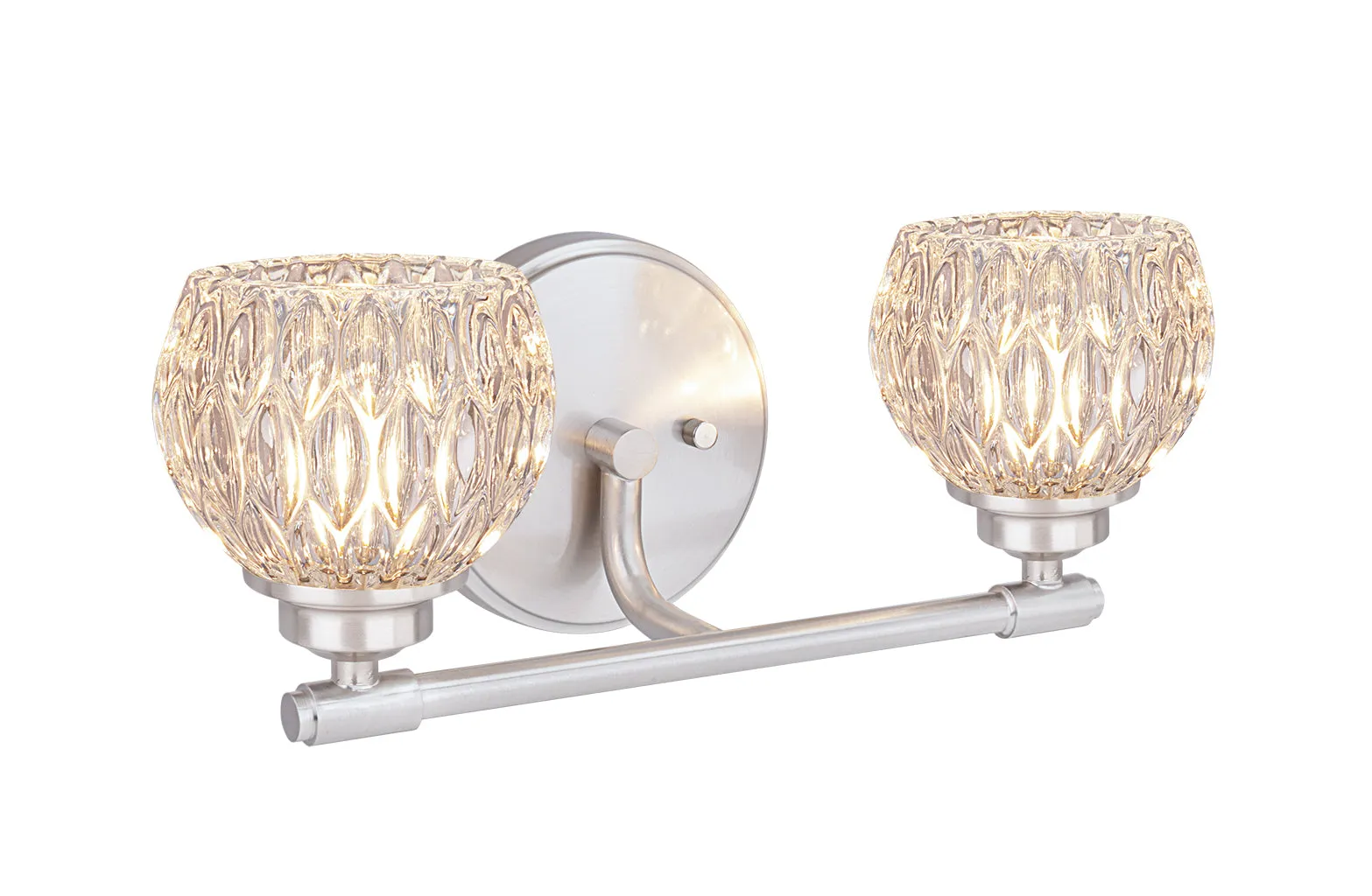 # 62195 Two-Light Metal Bathroom Vanity Wall Light Fixture, 14-1/4" Wide, Transitional Design in Brushed Nickel