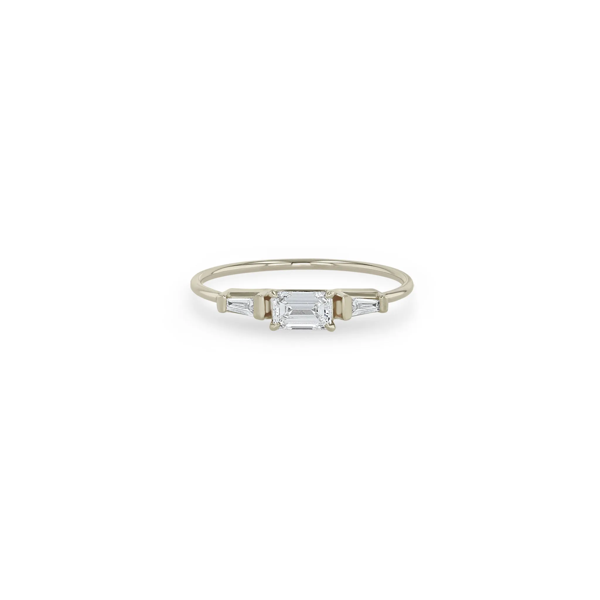 14k Emerald Cut & Tapered Baguette Diamond 3 Stone Ring