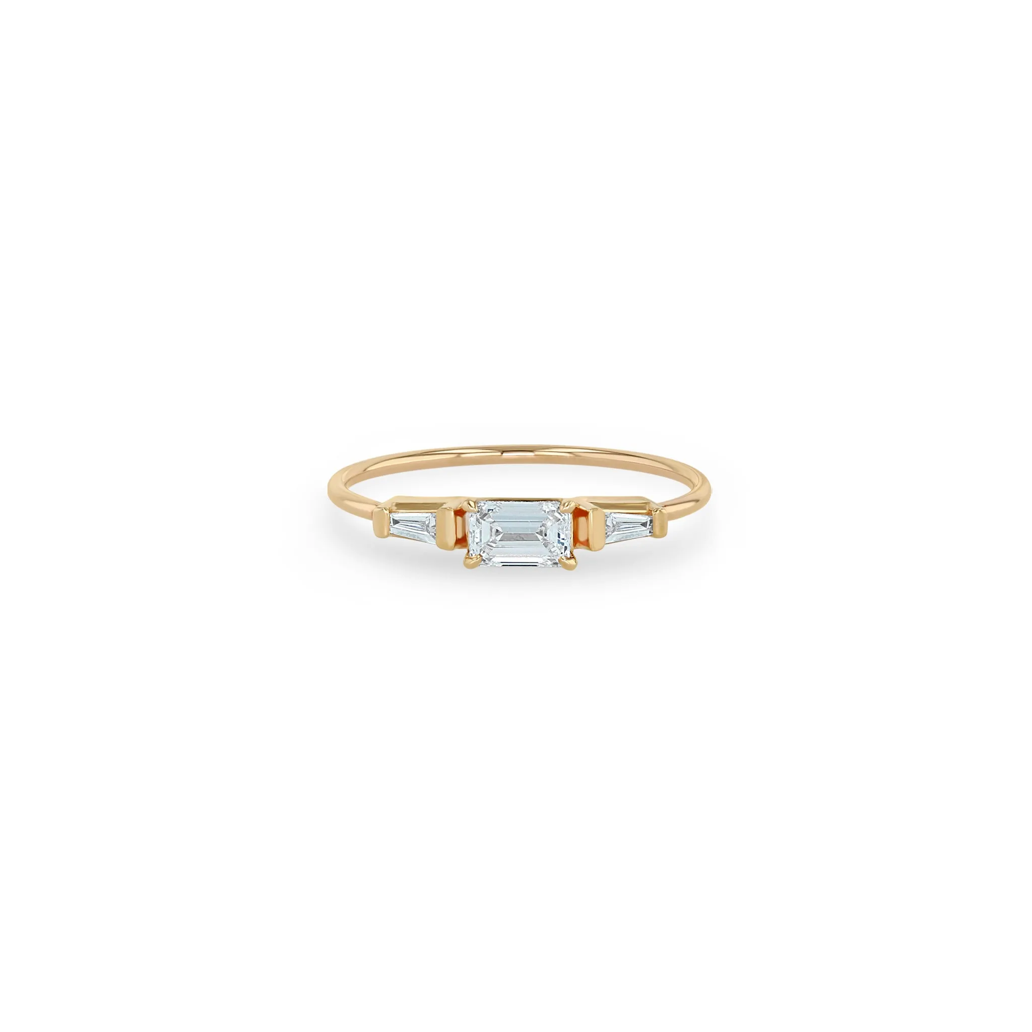 14k Emerald Cut & Tapered Baguette Diamond 3 Stone Ring