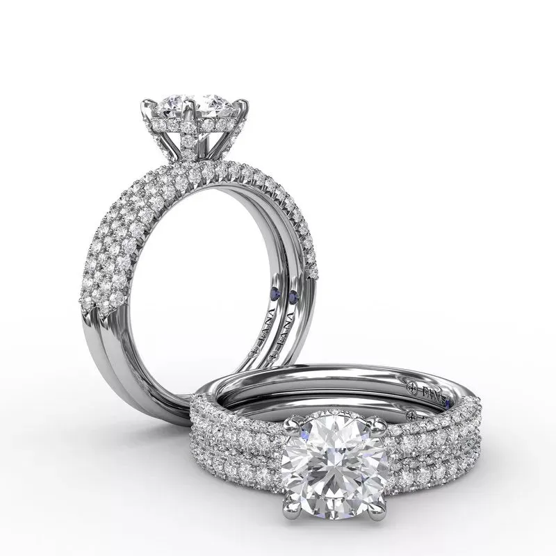 14K WHITE GOLD PAVE AND HIDDEN HALO ENGAGEMENT RING MOUNTING (SETTING ONLY)