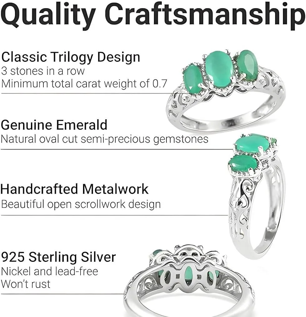 3 Birthstone Rings for Women in 925 Sterling Silver with Platinum Plated Daughters Mothers Ring - Gemstone Jewelry Birthday for Her Birthday Gifts