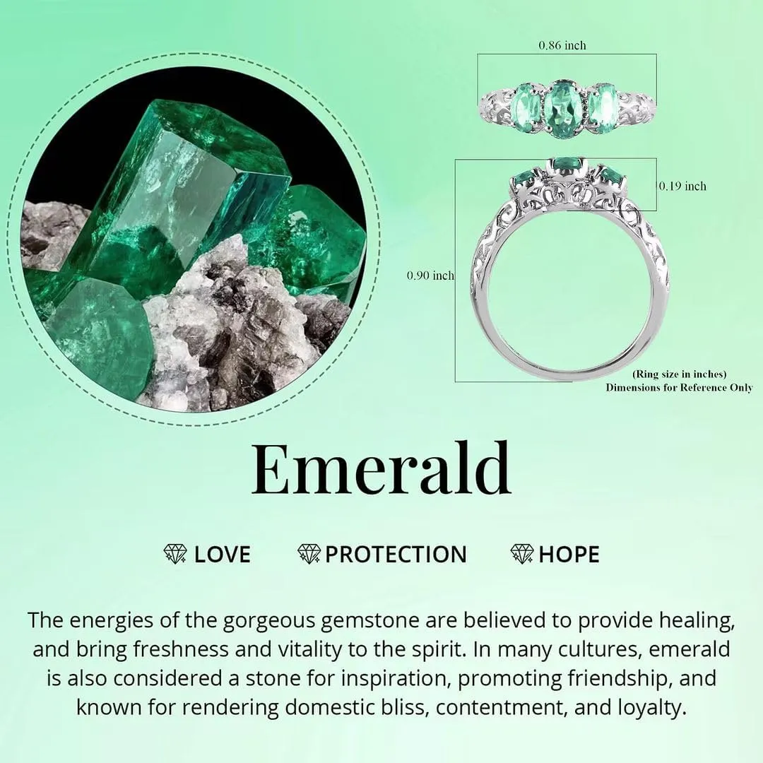 3 Birthstone Rings for Women in 925 Sterling Silver with Platinum Plated Daughters Mothers Ring - Gemstone Jewelry Birthday for Her Birthday Gifts