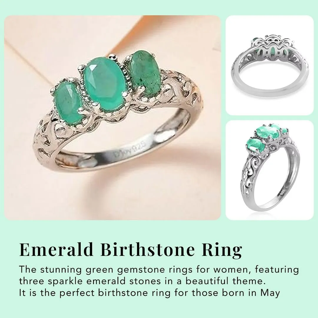 3 Birthstone Rings for Women in 925 Sterling Silver with Platinum Plated Daughters Mothers Ring - Gemstone Jewelry Birthday for Her Birthday Gifts