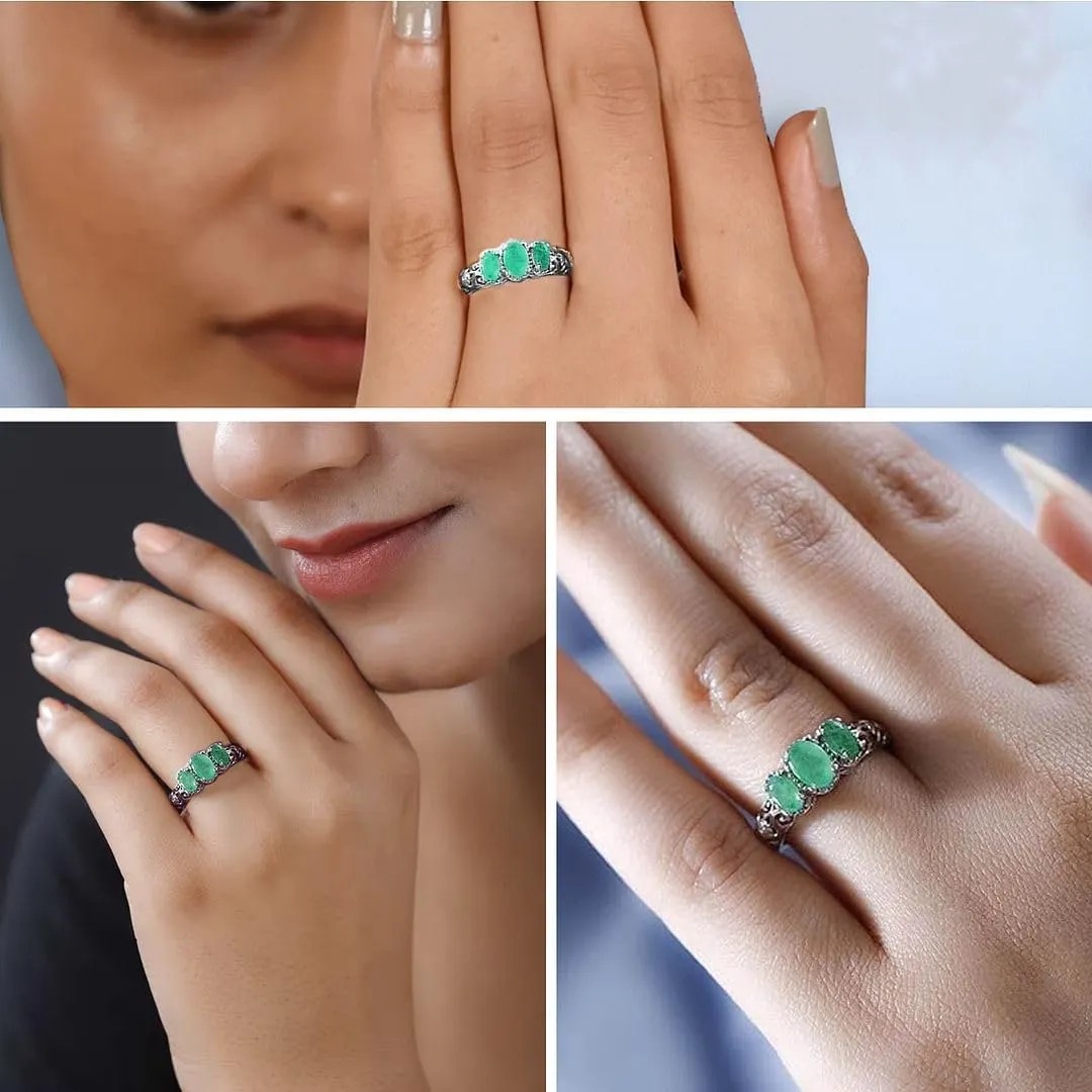 3 Birthstone Rings for Women in 925 Sterling Silver with Platinum Plated Daughters Mothers Ring - Gemstone Jewelry Birthday for Her Birthday Gifts