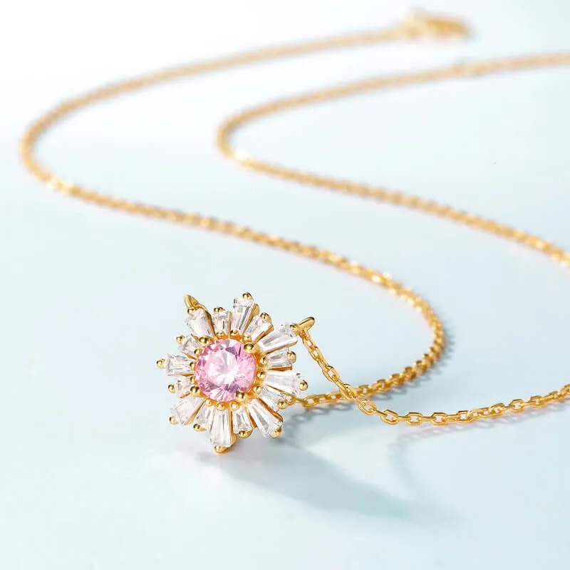 925 Silver Sunburst Sunflower Pendant Necklace