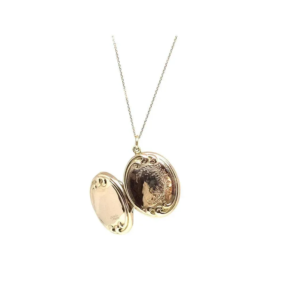 Antique Edwardian 9ct Rose Gold Feather Locket Necklace