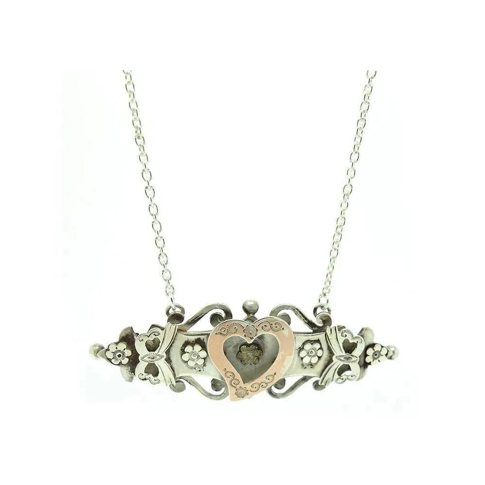 Antique Edwardian Sterling Silver Heart Conversion Necklace