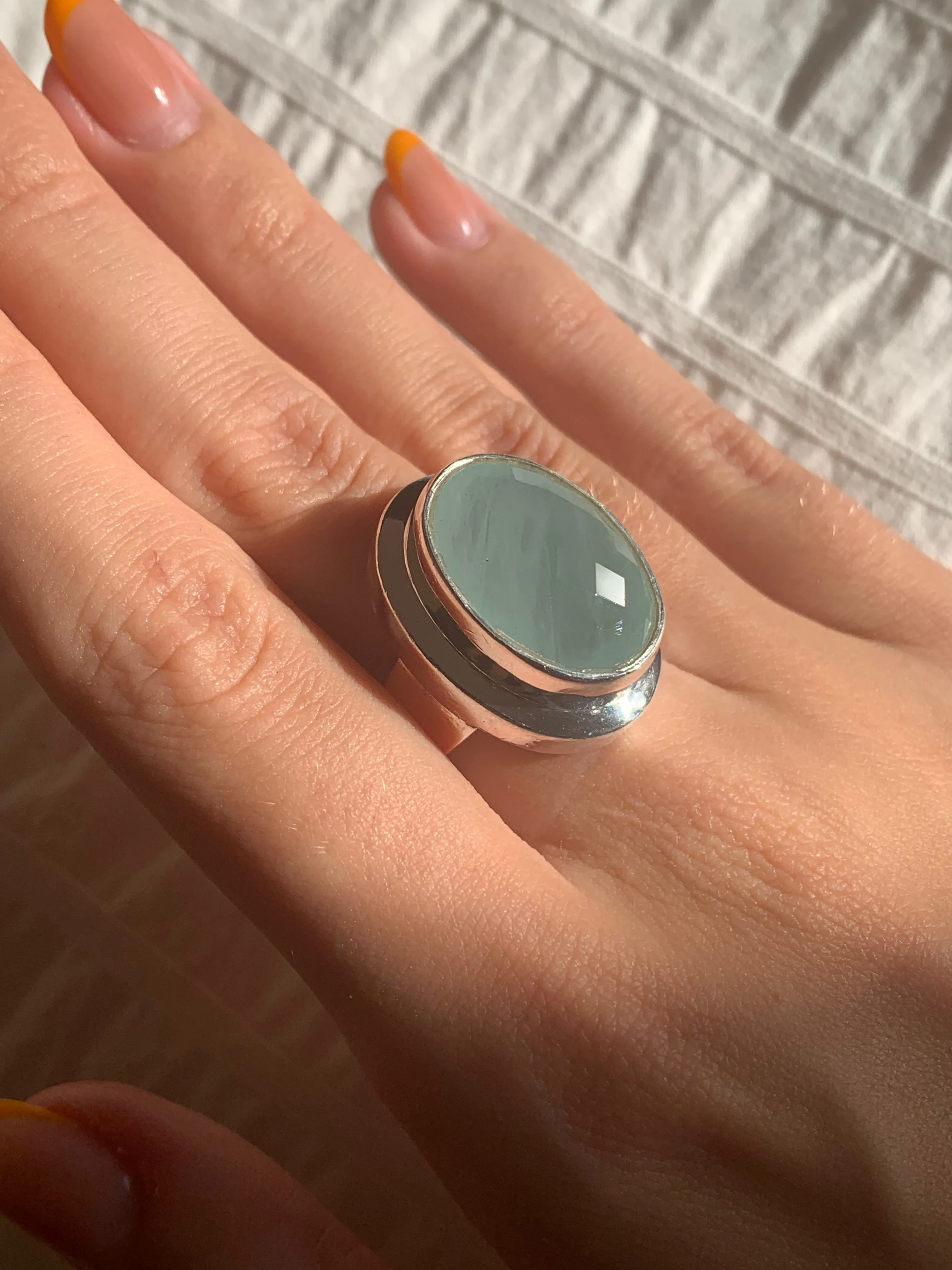 Aquamarine Ansley Ring - Faceted Oval (US 8.5)