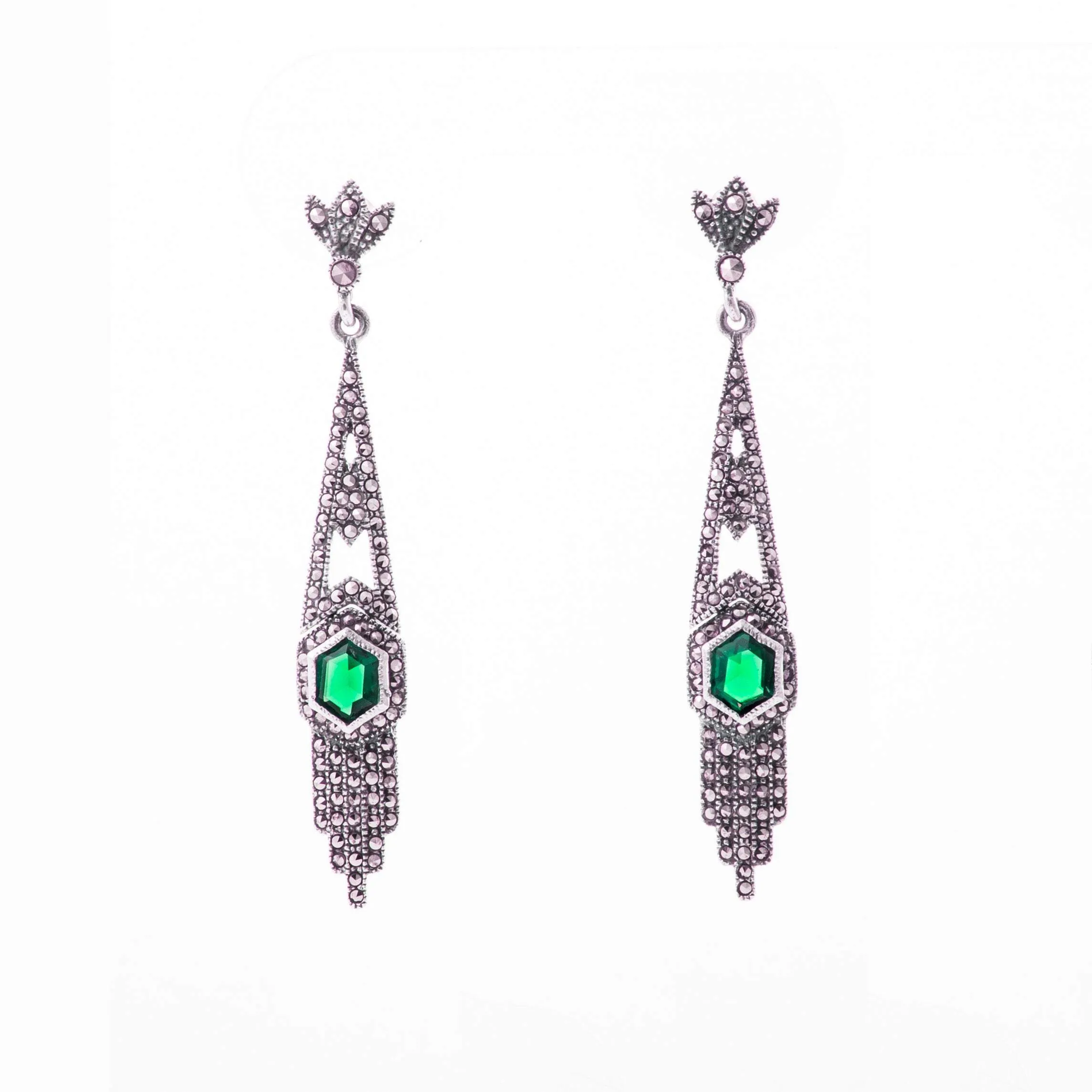 Art Deco Emerald Green hexagon earrings