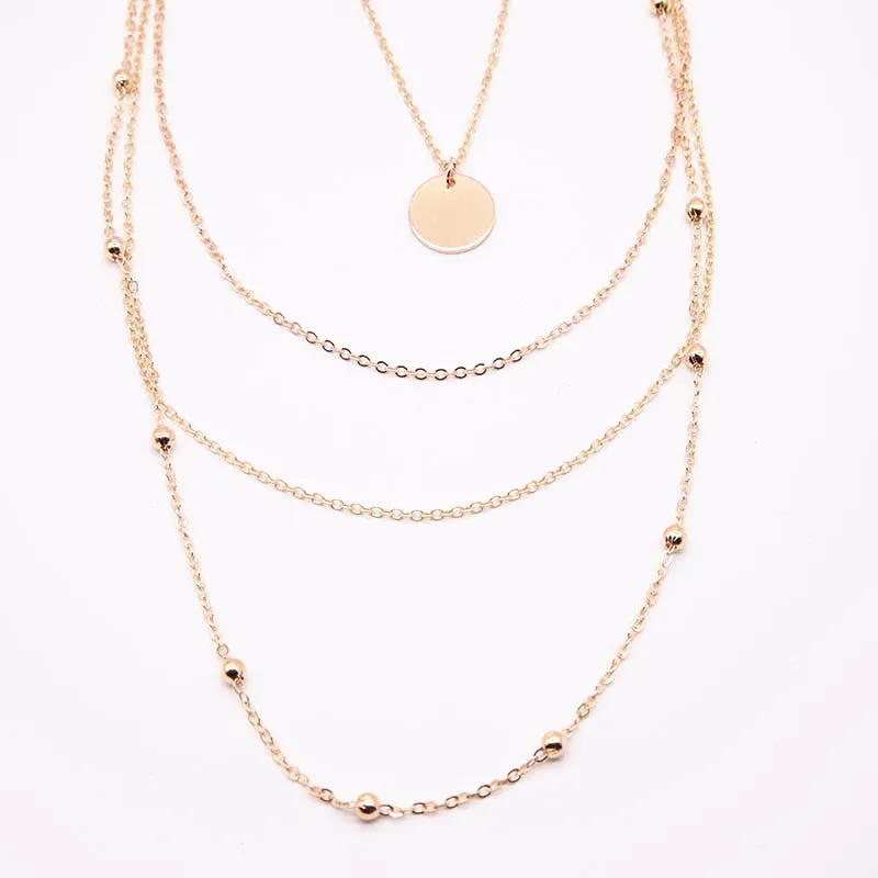 Bead Chain Diamond Moon Pendant Multi-layer Women's Necklace