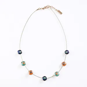 Boho Style Flower Necklace, Blue Teal Orange