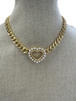 Celeste Starre Yellow Pearl Heart Chunky Gold Necklace