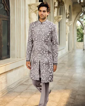 Chapelle Grey Abstract Sherwani Set