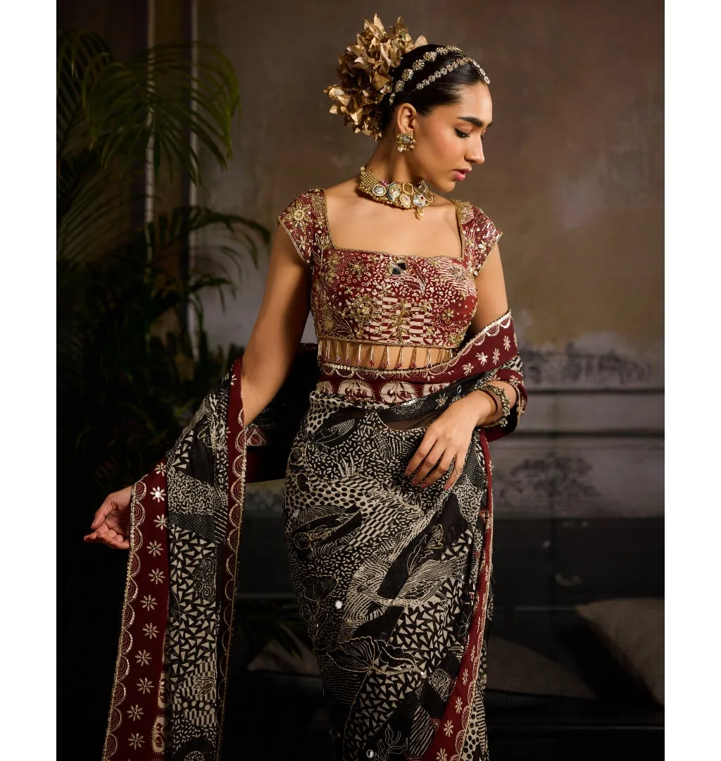 Crimson Eclipse Sari Set