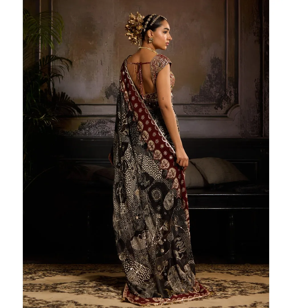 Crimson Eclipse Sari Set