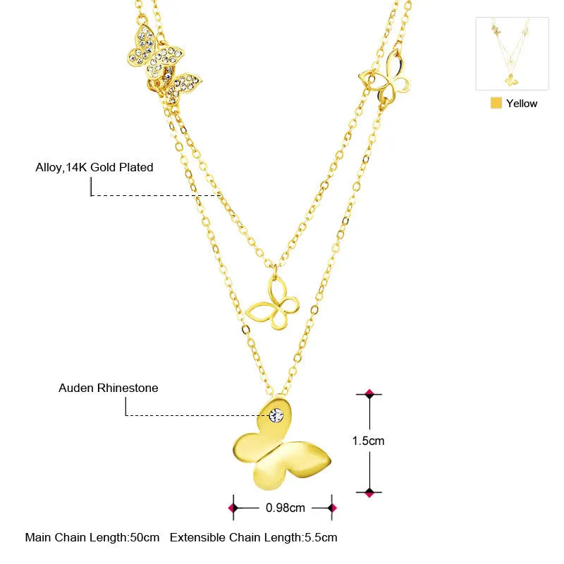 Fashion Alloy Multi Layer Maxi Bib Necklaces Butterfly Pendant Fashion Brand Statement Jewelry Gift Girlfriend