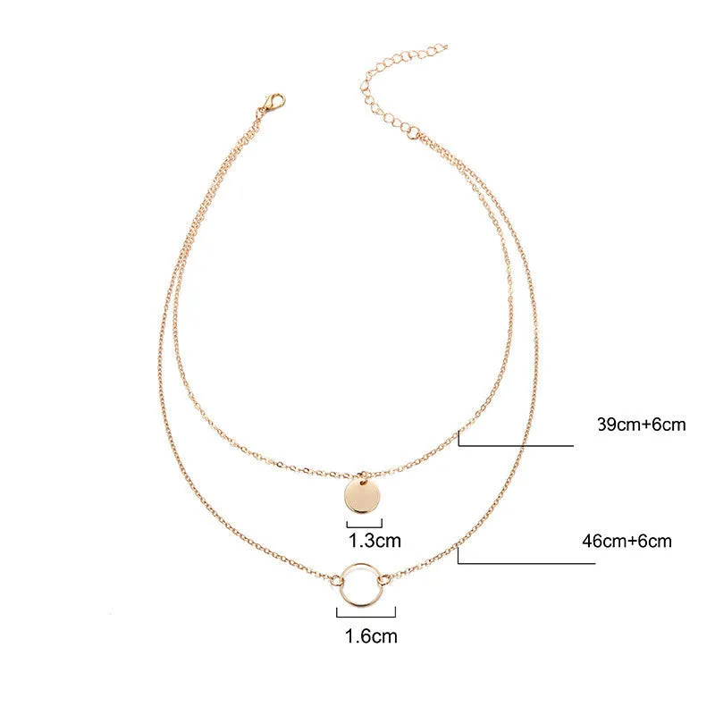 Fashion Jewelry Small Circle Disc Alloy Pendant Neck Necklace