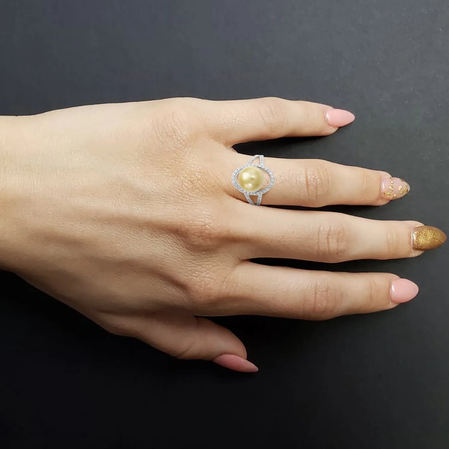 Haloed Golden Pearl Ring