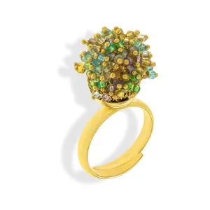 Handmade Gold Plated Vintage Ring With Colorful Shining Beads