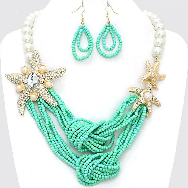 iLLASPARKZ Chunky Crystal Starfish Seed Bead Pearl Necklace
