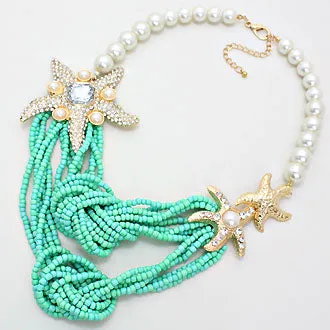 iLLASPARKZ Chunky Crystal Starfish Seed Bead Pearl Necklace