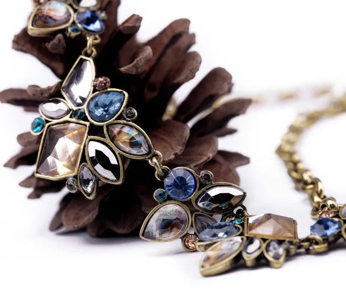 Mixed Color Crystal Pendants Women Statement Necklace Fashion Jewelry