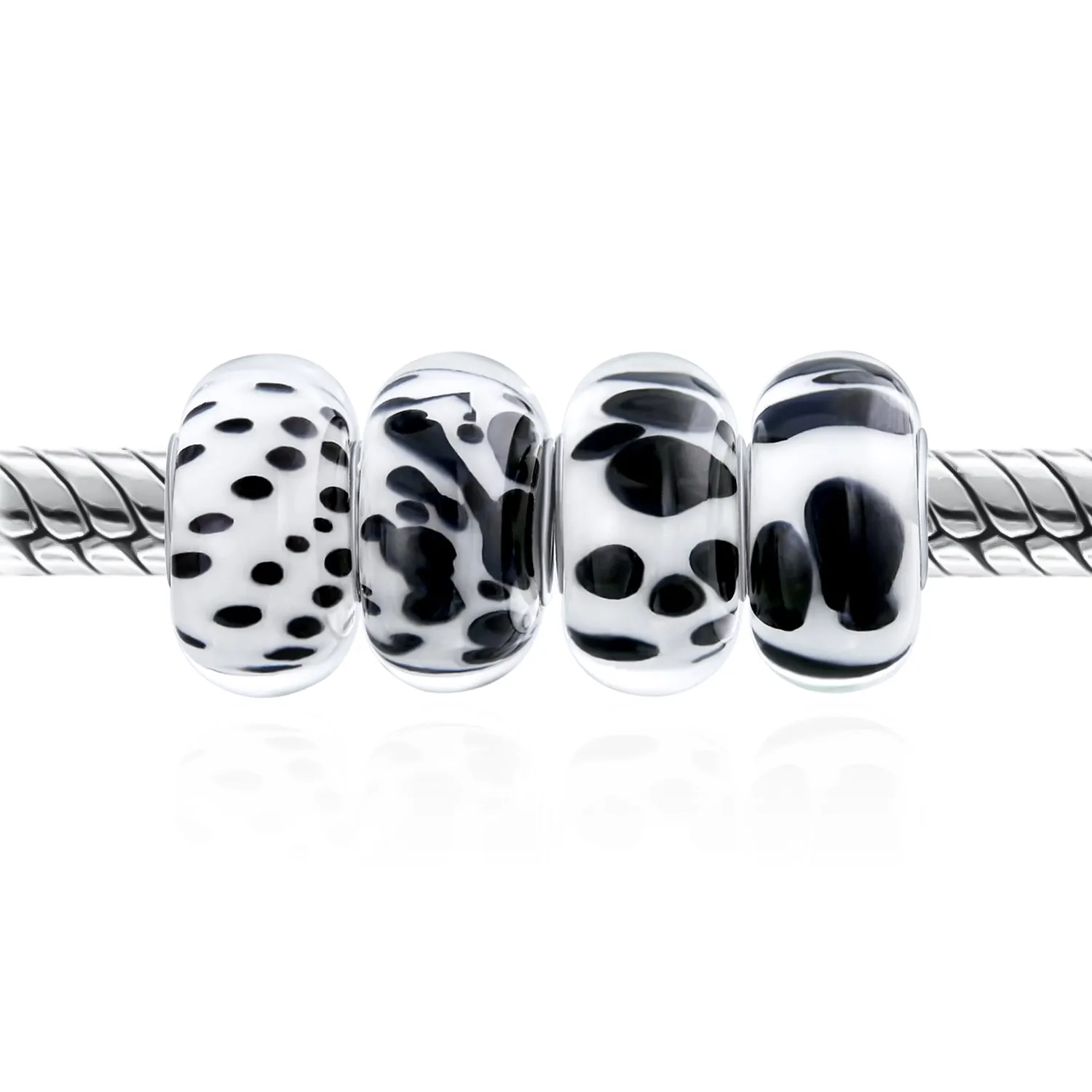 Mixed Set of 4 Sterling Silver Core Murano Glass Charm Beads for Bracelets