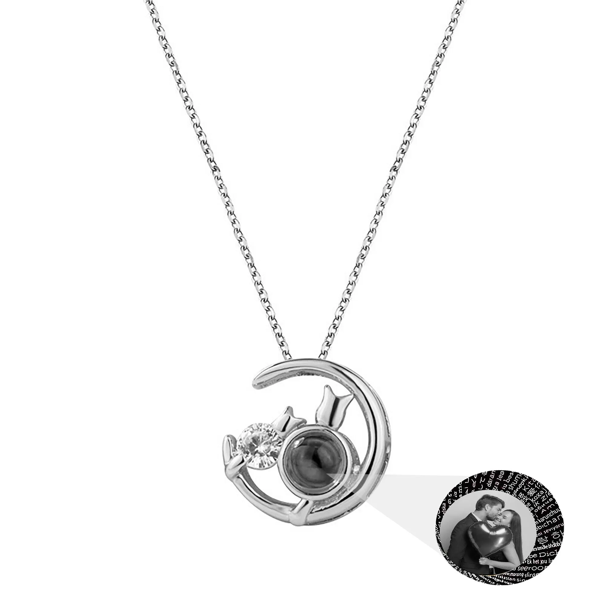 Moon Cat with customizable photos Projection Necklace  Pendant Jewelry