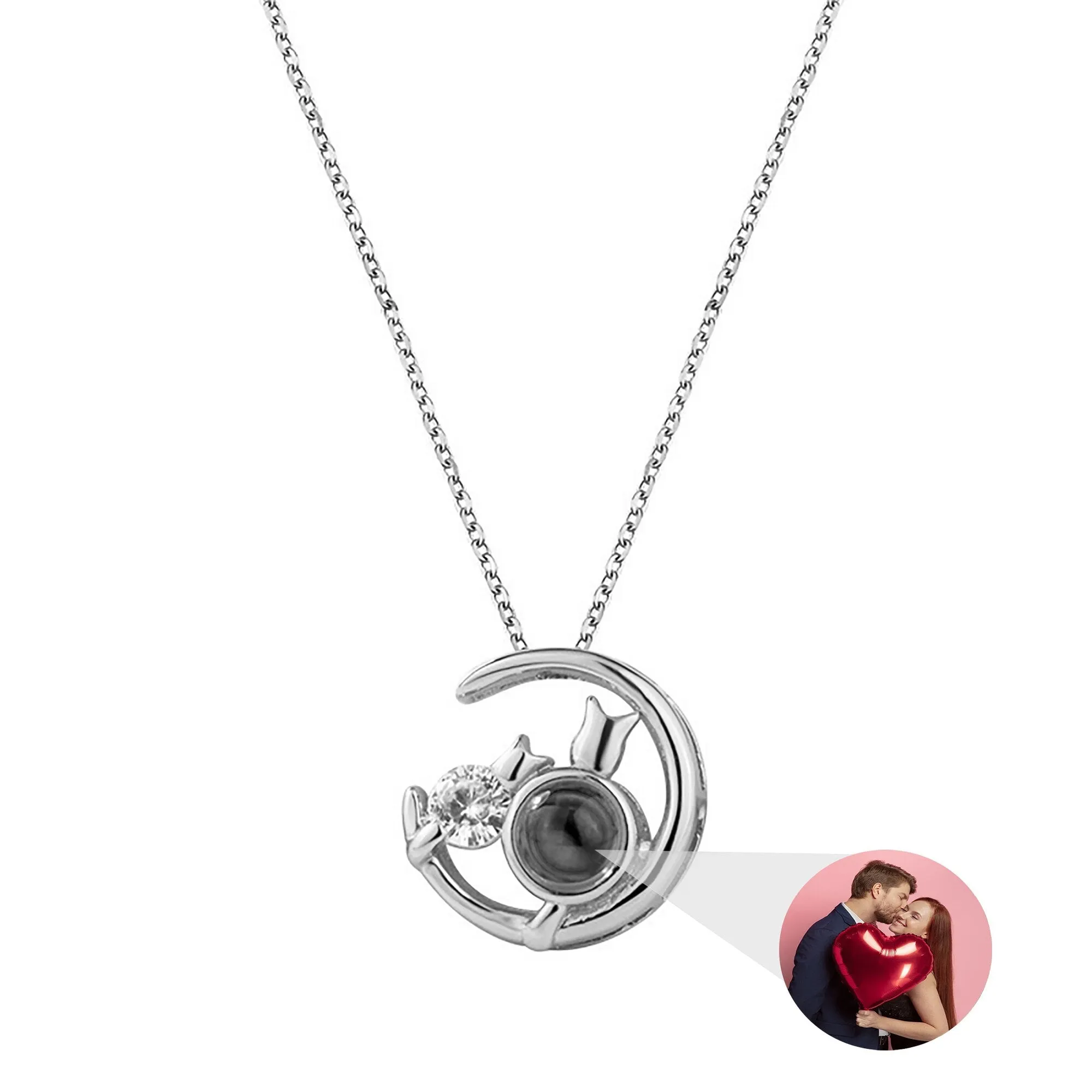 Moon Cat with customizable photos Projection Necklace  Pendant Jewelry